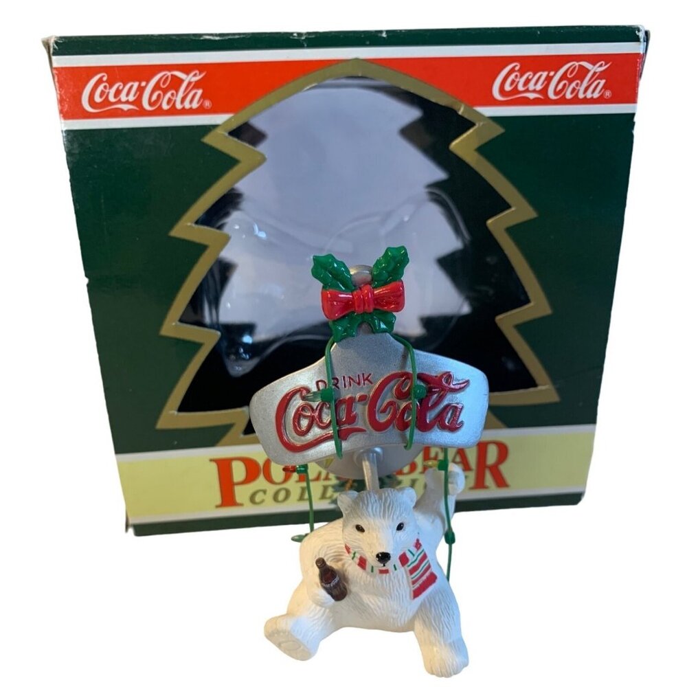 Coca Cola Polar Bear Bottle Opener Christmas Ornament 1995 w/ Box 4" Retro Cute
